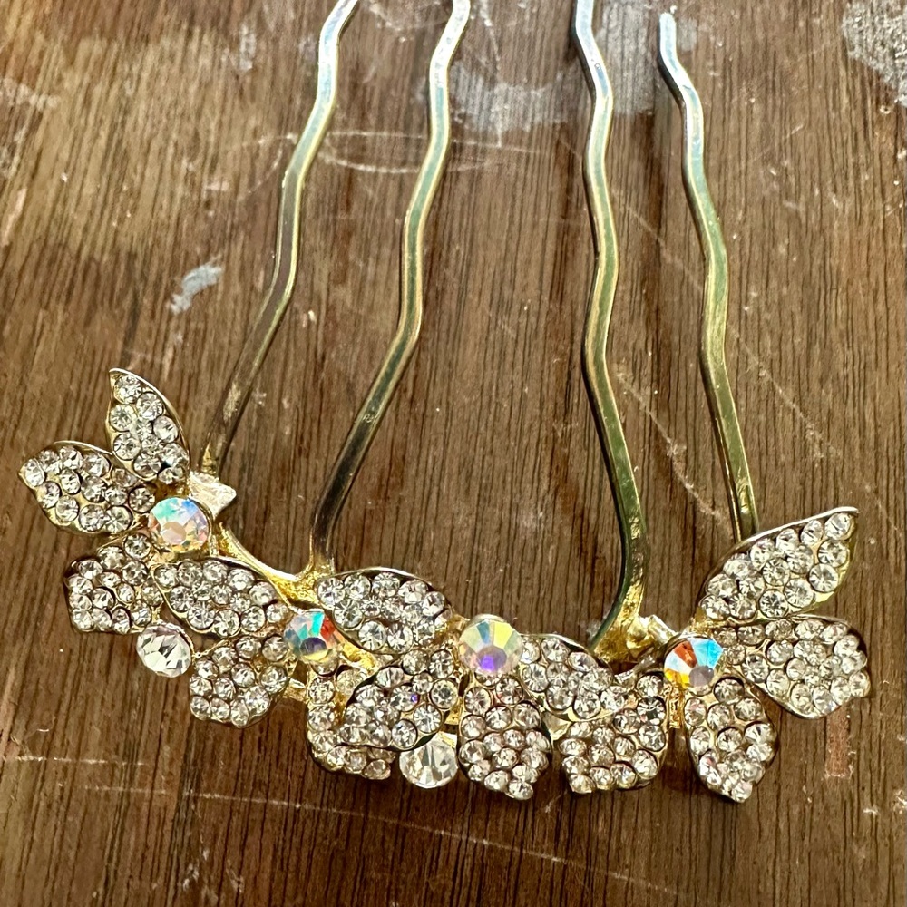 Gold Crystal Floral Hair Comb